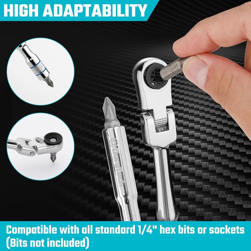 DURATECH 1/4" Flex Head T-Handle Ratchet, Mini Ratchet Wrench with Hex Bit Extension Set and Sokcet Adapter, Suits Standard 1/4" Hex Bits, Portable and Versatile Repair Tool for Tight Spaces - Image 4